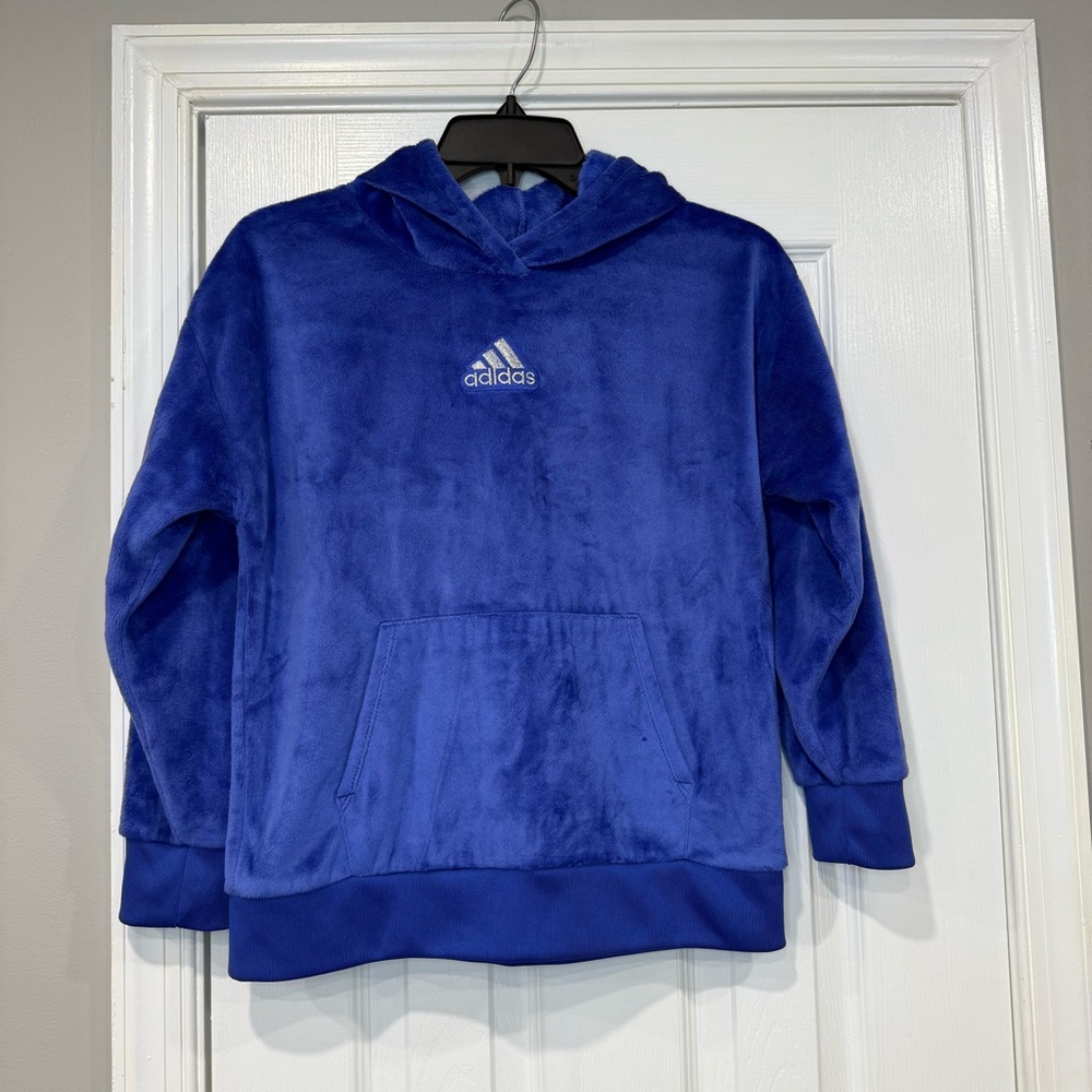 Adidas Cozy Fleece Pullover Hoodie Blue Sonic Ink Girls Large 14